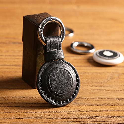 Genuine Leather Keychain Holder Compatible with Airtag ([1 Pack] Black V1.0)