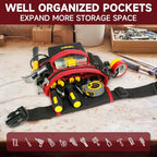 Tool Belt,14-Pockets Tool Belts for Men with Magnetic Tool Pouch (Black&red)
