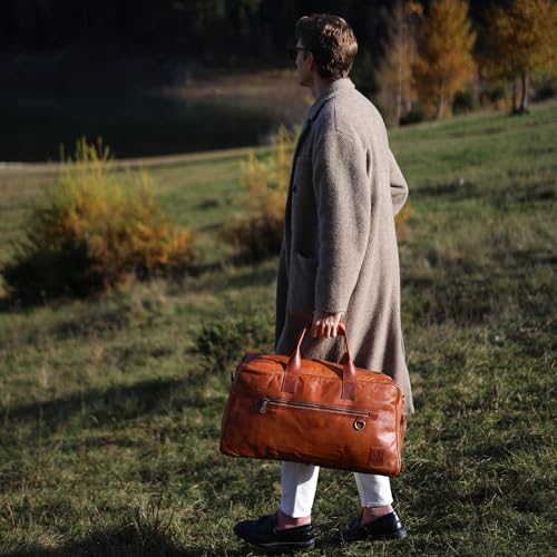 Vintage Full Grain Leather Duffle Bags Men Austin XL (Brown XL)