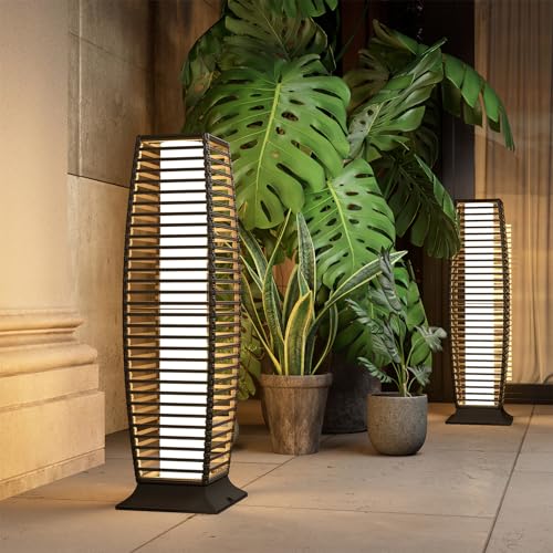 Outdoor Floor Lamp Solar Powered Lantern Waterproof Wicker Boho Deck Lights for Garden Porch Decor (1 PC Large / Crossover)