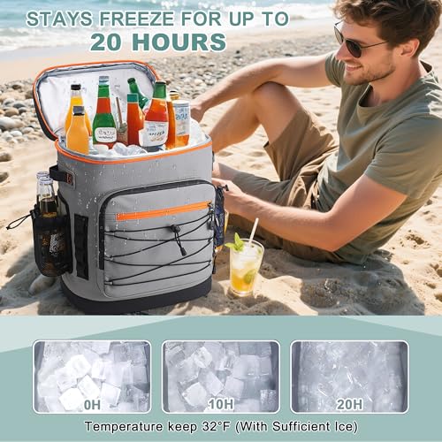 Large 52 Can Insulated Waterproof Leakproof Cooler Backpack (Grey)