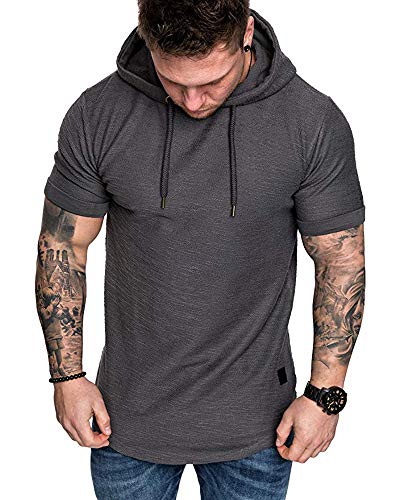 Mens Fashion Hoodies Sport Pullover Solid Color Shirt Workout Lightweight Tops Dark Grey XX (XX-Large / Dark Grey1)