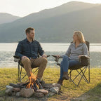 2 Pack Folding Camping Chair with Cooler Bag & Lumbar Support (Black&grey)