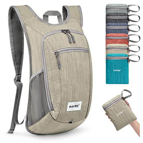 10 15L Small Rucksack Foldable Backpack Lightweight Packable Daypack Travel Outdoor Hiking Shoulder Bag (Beige / 15L)