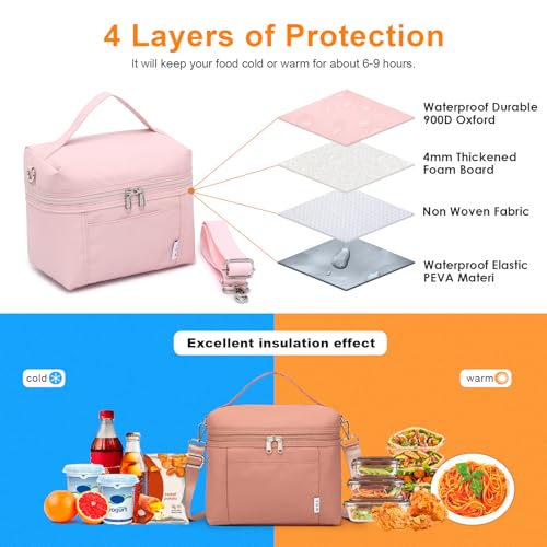 NOL Insulated Lunch Bags for Women Cooler Bag Lightweight Nylon Waterproof Lunch Box For Work (Pink / Small (4 Liters))