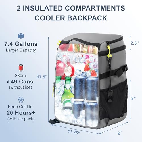 Large Backpack Cooler 49 Can Waterproof Insulated Leakproof Beach (Gray / 49 Can)