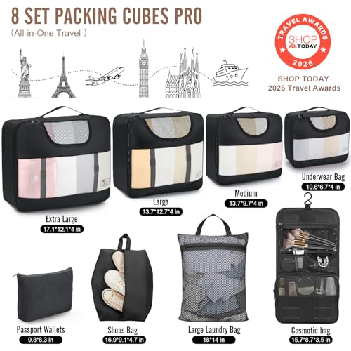 10 Set 8 Set Packing Cubes for Travel Essentials (01 Black)