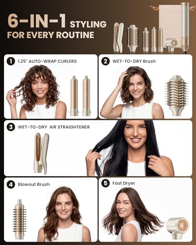 6 in 1 Hair Dryer and Straightener (Champagne Gold)