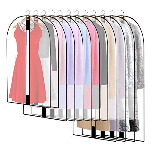 12 Pack Breathable Clothes Covers with Zip (12Pcs-Black Edge / 32" 40" 48" / 12Pcs)