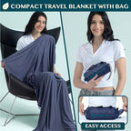 Travel Blanket Airplane Compact with Bag Lightweight (Navy Blue / 65 x 40 inches)