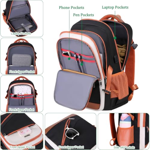 Durable Waterproof Travel Laptop Backpack 17.3 inch (A1-black White Brown)