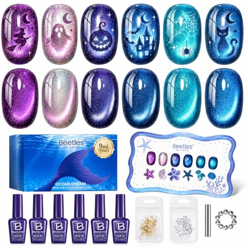 Beetles Blue Halloween Cat Eye Gel Nail Polish Set (A - Blue Purple Green | Siren Song)