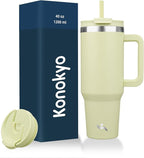40 oz Tumbler with Handle and 2 Straws, 2 in 1 Lid Insulated Water Bottle by Konokyo