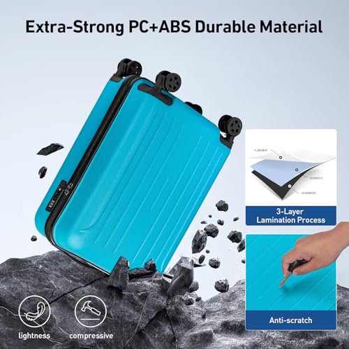 24 Inch Medium Luggage Checked TSA Approved Suitcase (Ocean Blue / 24" Checked)