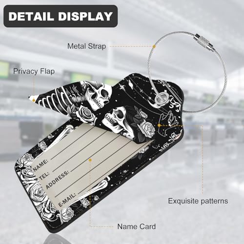 2Pack Luggage Tags for Suitcases (Skeletons and Flowers)