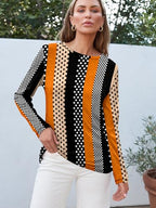Long Sleeve Shirts for Women Casual Crewneck Tops Basic Tees (Medium / Stripeddots)