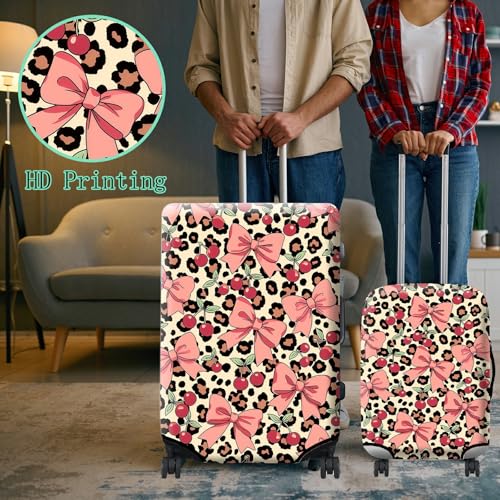 Luggage Cover Suitcase Protector Plus 1 Luggage Tag (Coquette Pink Bows Leopard / L)