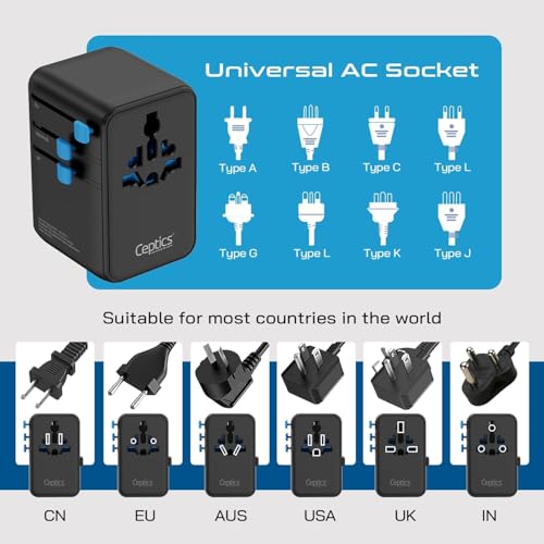 Universal Travel Adapter (Black/Blue)