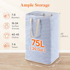 75L Large Collapsible Laundry Basket with Extended Handles (Dark Blue / 75L)