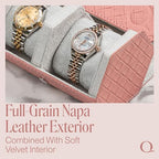 Ladies Leather Watch Roll Travel Case for 3 Watches (3 - Woven Pink / Gray)