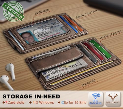 Men Slim Leather Wallet Money Clip 7Cards (Coffee7491)