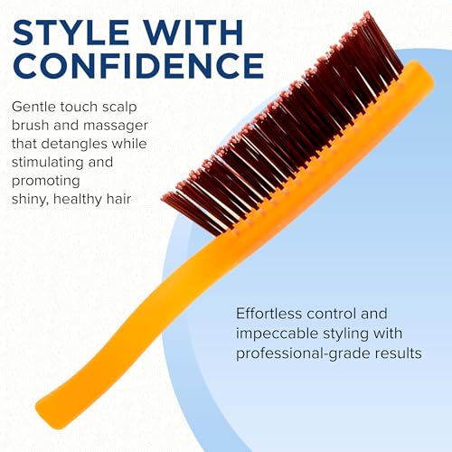 GION2O Neon Orange 6.25 inch Gentle Touch Detangler Hair Brush for Men and Women. Soft Bristles for Sensitive Scalp. Wet and Dry for all Hair Types. Scalp Massager Brush Stimulate Hair Growth (Small / Orange)
