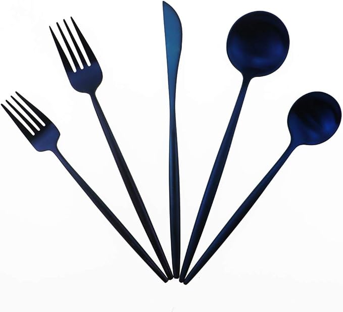 Matte Blue Gugrida 5-Piece 18/10 Stainless Steel Silverware Set, Satin Finish by Gugrida