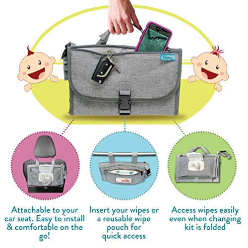 Portable Diaper Changing Pad with Wipes Pocket (Grey / Classic)