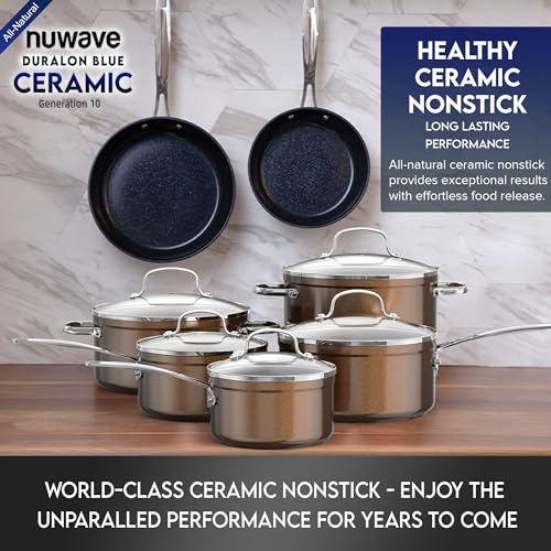Healthy Duralon Blue Ceramic Nonstick Cookware Set (Metallic Mocha Brown / 12pc Set)