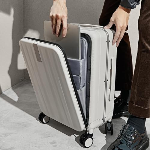 20 Inch Carry On Luggage Hard Shell Suitcases with Wheels Luggage Suitcase Travel Luggage for Women Men Rolling Luggage Bags for Business Trip Weekender (20 Inch / Ivory White Upgrade)