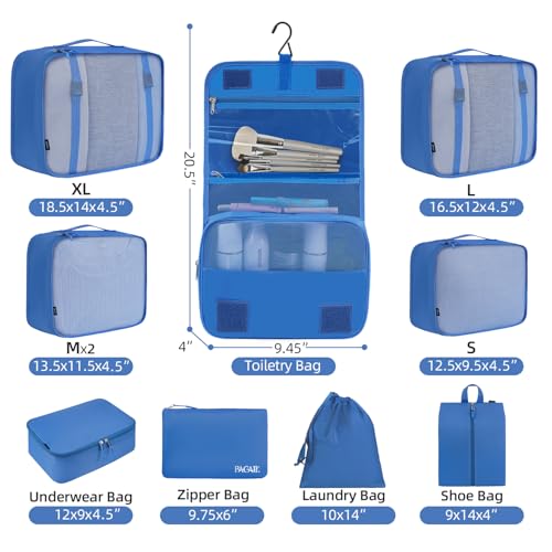 10 Set Packing Cubes Various Sizes Packing Organizer for Travel Accessories Luggage Carry On Suitcase (10-Blue / 10 Set-full Mesh)