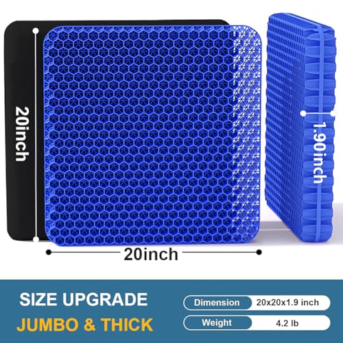 Gel Seat Cushion for Long Sitting (Blue / Jumbo Thick: 20x20x1.9inch)