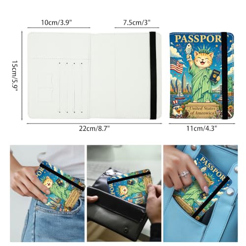 US Cat Passport Holders Leather Passport Wallet for Travel Essentials (US Cat / One Size)