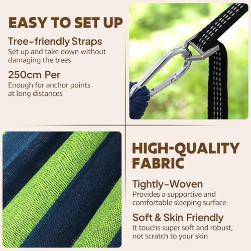Cotton Hammock 8.9x4.9ft Holds Up to 660lbs Prevents Side (Blue/Red/White Stripes / 270x150cm)