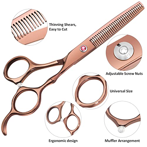 Professional Hair Cutting Scissors Sets Stainless Steel Barber Hairdressing Scissors Multifunctional Salon Thinning Scissors Straight Shears Tools Gifts for Mom Dad and Friends (Brown)