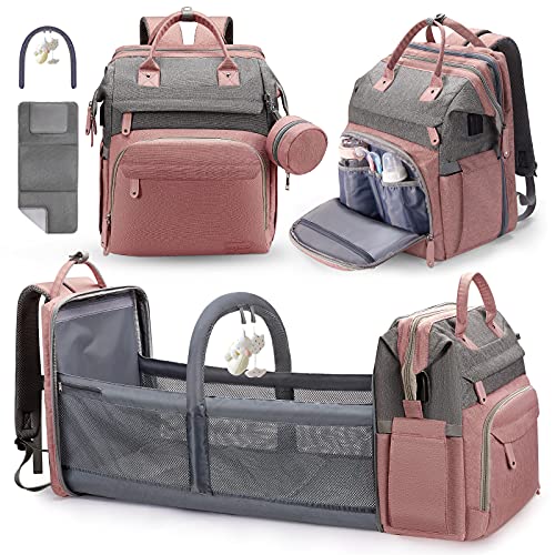 Baby Diaper Bag Backpack with ChangingStation (Baby Pink)