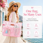 Large Beach Bag for Women (Pink White)