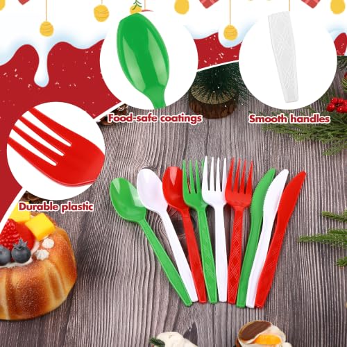 90 Pieces Christmas Plastic Cutlery Set (Red, Green, White)