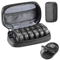 Weekly Travel Pill Organizer 2 Times a Day AM PM Black Pill Box (B Pu Black 01 / 1 Set PU Case)