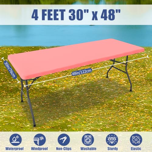 2 Pack Rectangle Spandex Fitted Table Cloth (Coral Red / 48" x 30" (Rectangular))