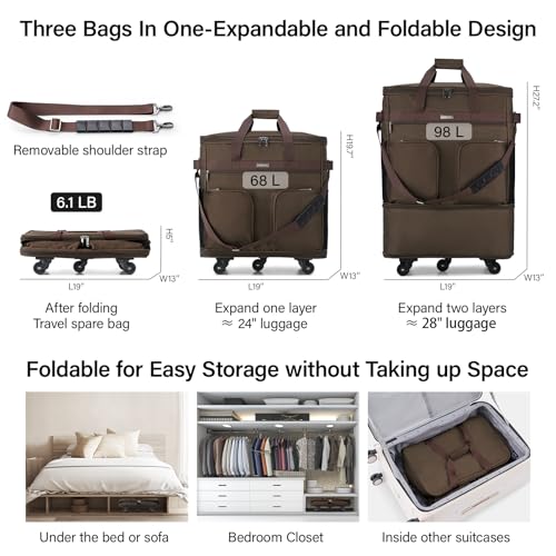 Expandable Collapsible Luggage with Wheels Suitcase (Coffee-1)