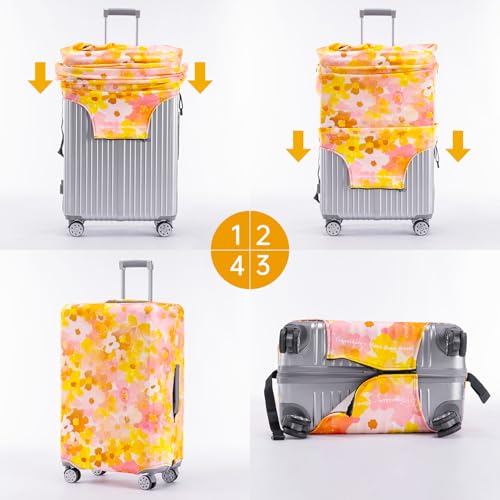 Travelkin Luggage Covers For Suitcase Tsa Approved Suitcase Cover Protector (Orange Floral / S)