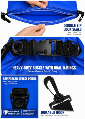 Waterproof Dry Bag with Double Zip (10L / Without Window / Navy Blue)