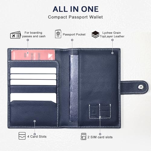 Genuine Leather Slim Passport Holder with RFID &Tracker Slot (Blue)