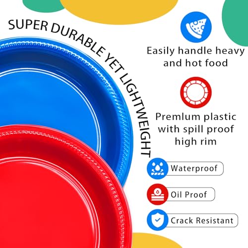 100 Count Red and Blue Disposable Plates 10 Inch (Red/Blue / 100 Pcs)