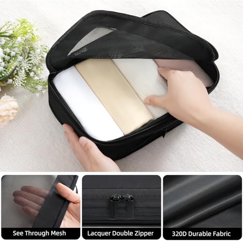 4 Set/6 Set/8 Set Compression Packing Cubes Travel Accessories Expandable Packing Organizers (Square Mesh, 05-Jet Black) (05-Jet Black / Square Mesh)