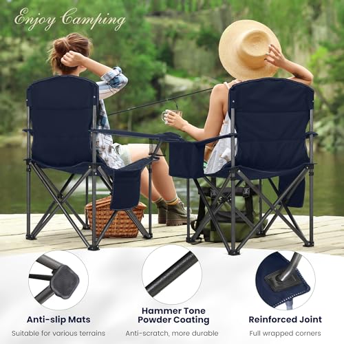 Heavy Duty Oversized Portable Camping Folding Chair Support 450 LBS Blue (Single Pack / Blue)