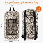 Laundry Backpack Portable Travel Laundry Bags with Straps and Mesh Pocket (Leopard Print / 2 Pack)