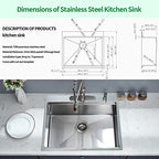 25 x 22 Inch Kitchen Sink (25" x 22" x 9" / Stainless Steel)