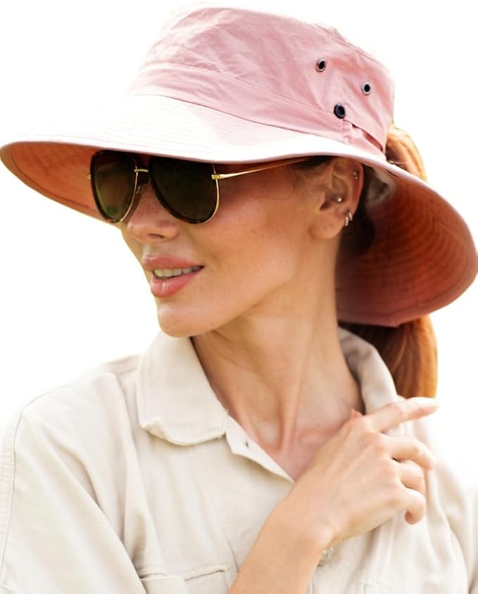FURTALK Sun Hats for Women Ponytail UPF 50+ Beach Summer Hat Wide Brim Packable - Image 2